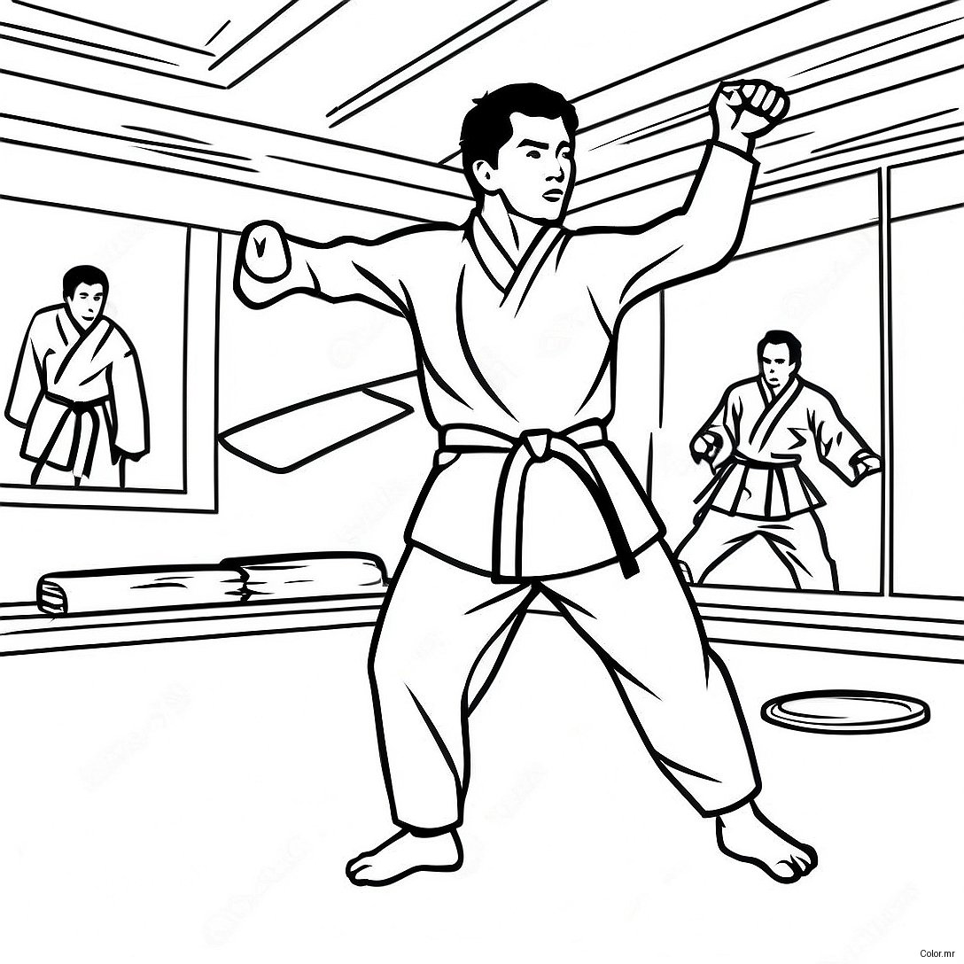 Dynamic Taekwondo Kicking Action Coloring Page 65981 54498
