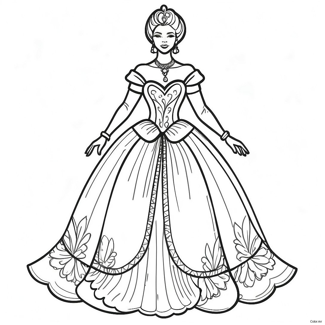 Elegant Black Princess In Royal Gown Coloring Page 24325 22362