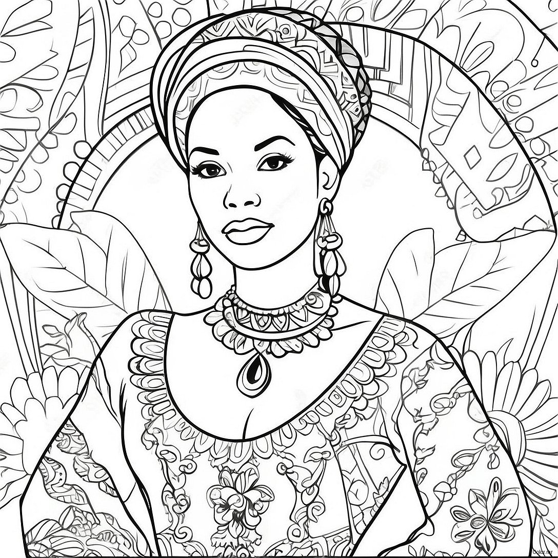 Elegant Black Woman In Traditional Dress Coloring Page 42872 35701