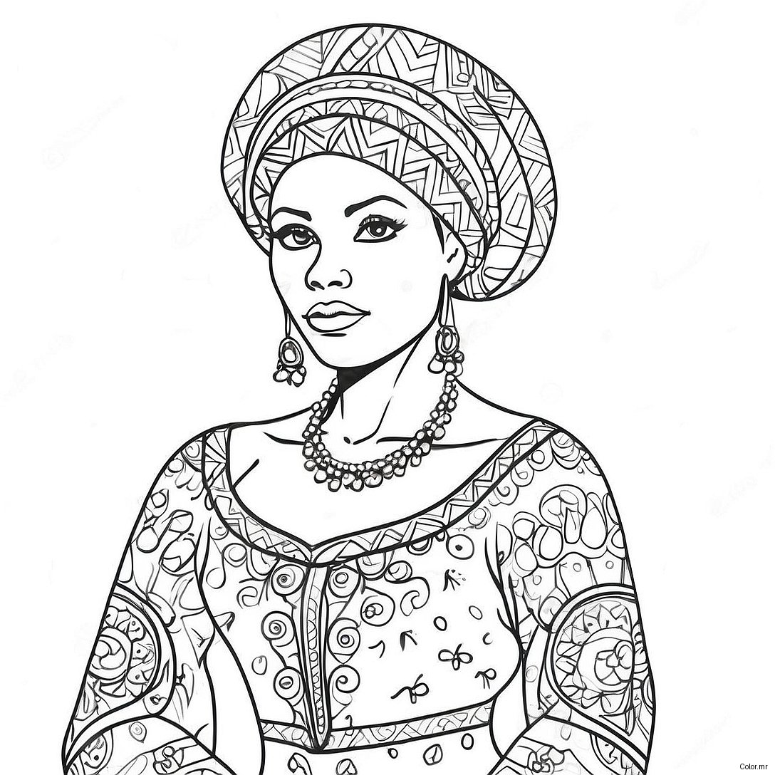 Elegant Black Woman In Traditional Dress Coloring Page 42872 35702