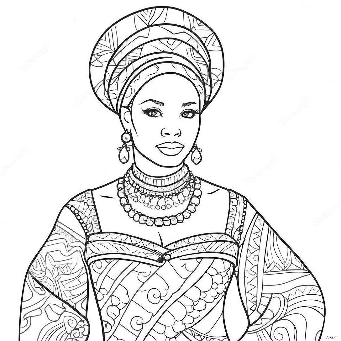 Elegant Black Woman In Traditional Dress Coloring Page 42872 35703