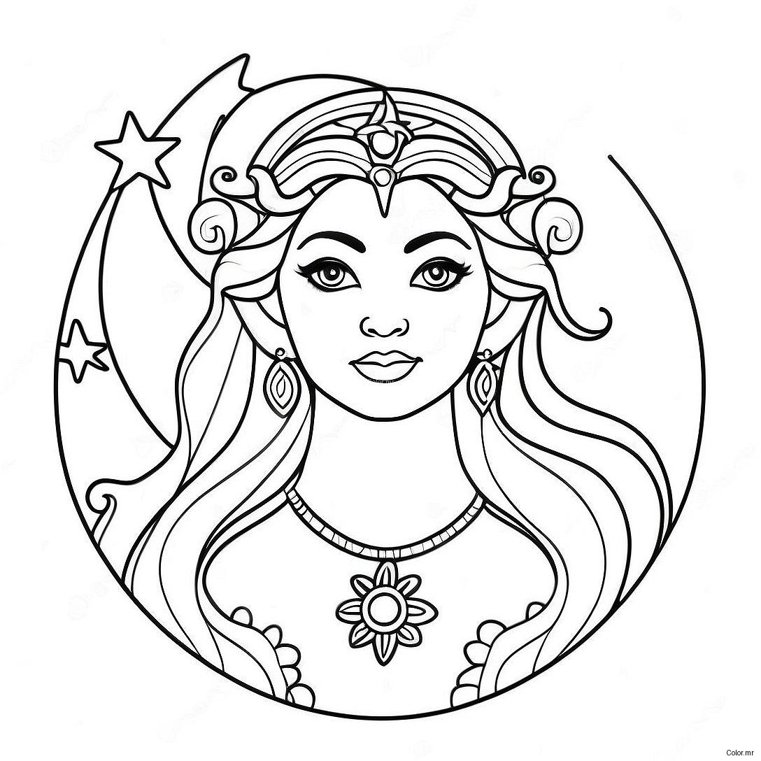 Elegant Moon Goddess With Stars Coloring Page 26087 23942