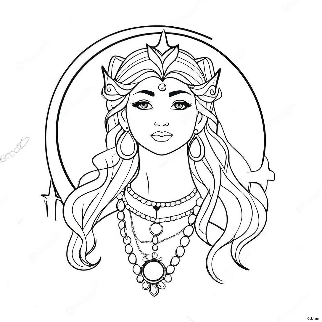 Elegant Moon Goddess With Stars Coloring Page 26087 23943