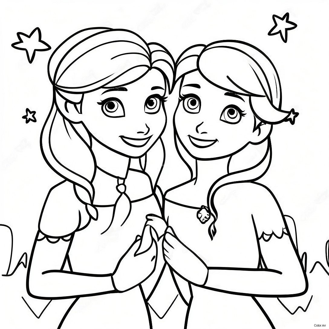 Elsa And Anna Birthday Celebration Coloring Page 42602 35289