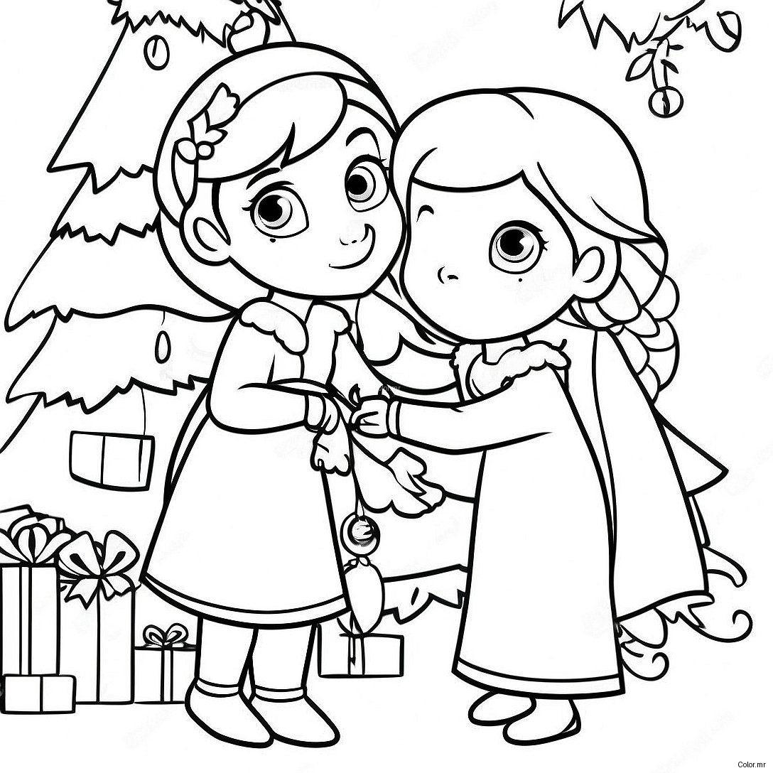 Elsa And Anna Decorating A Christmas Tree Coloring Page 8336 6762
