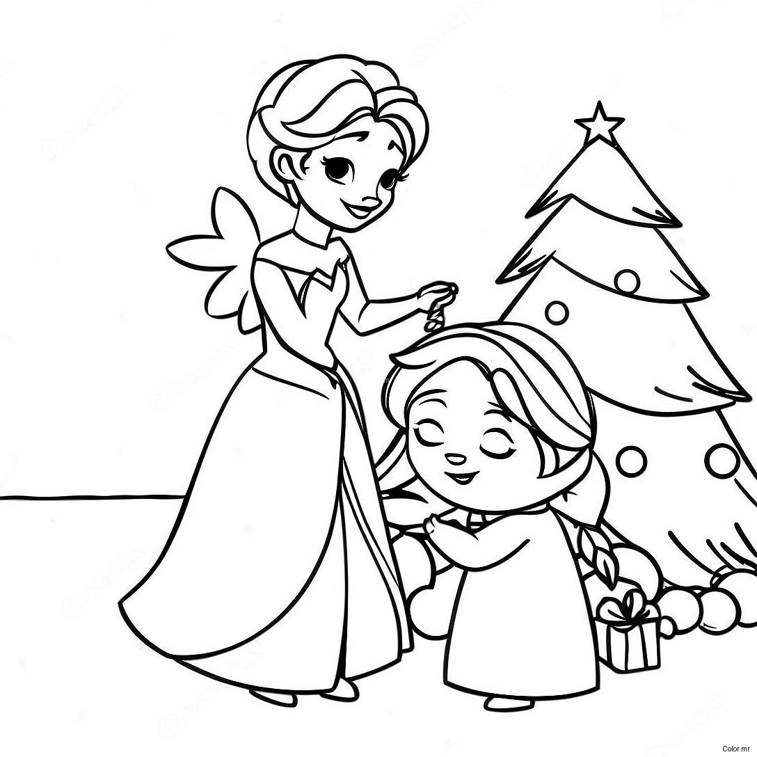 Elsa And Anna Decorating A Christmas Tree Coloring Page 8336 6763