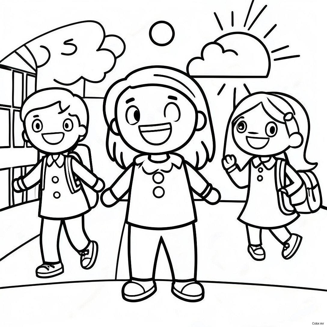 Excited Kids On First Day Of School Coloring Page 9417 7689
