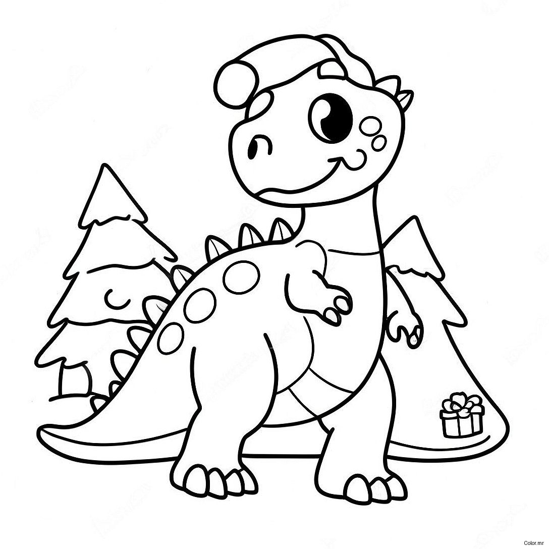 Festive Dinosaur With Santa Hat Coloring Page 2633 2150