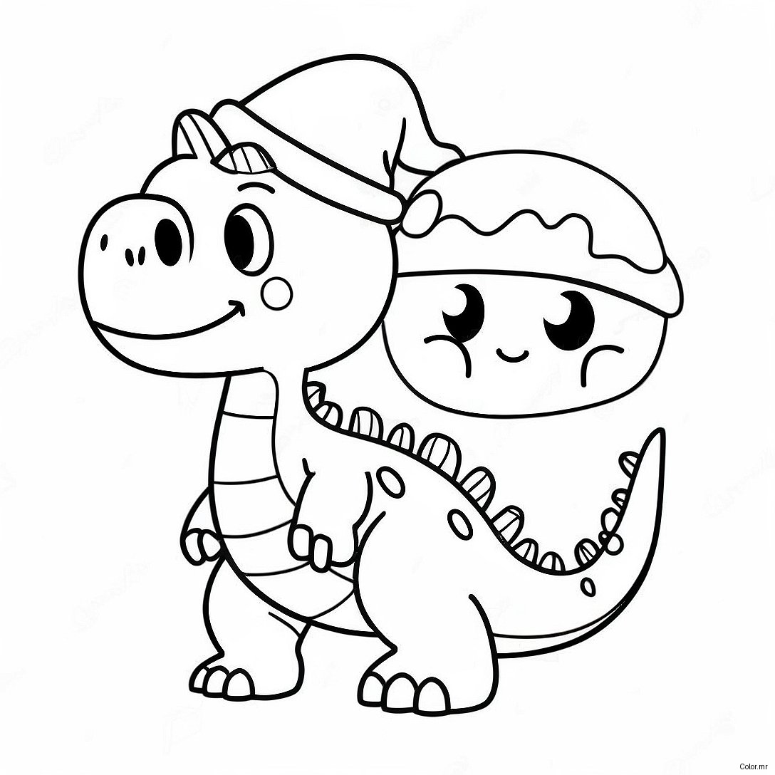 Festive Dinosaur With Santa Hat Coloring Page 2633 2152