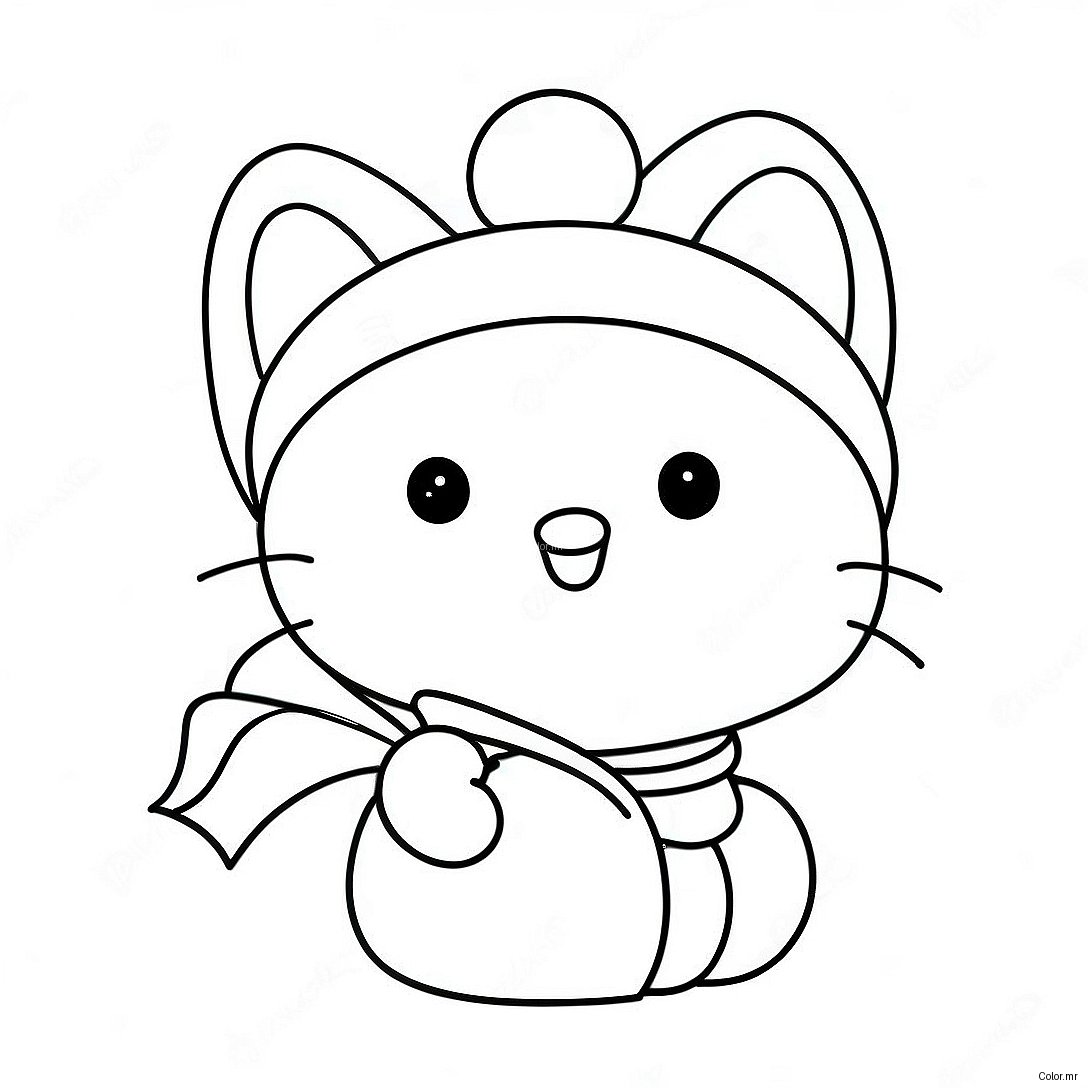 Festive Hello Kitty With Santa Hat Coloring Page 21523 19975