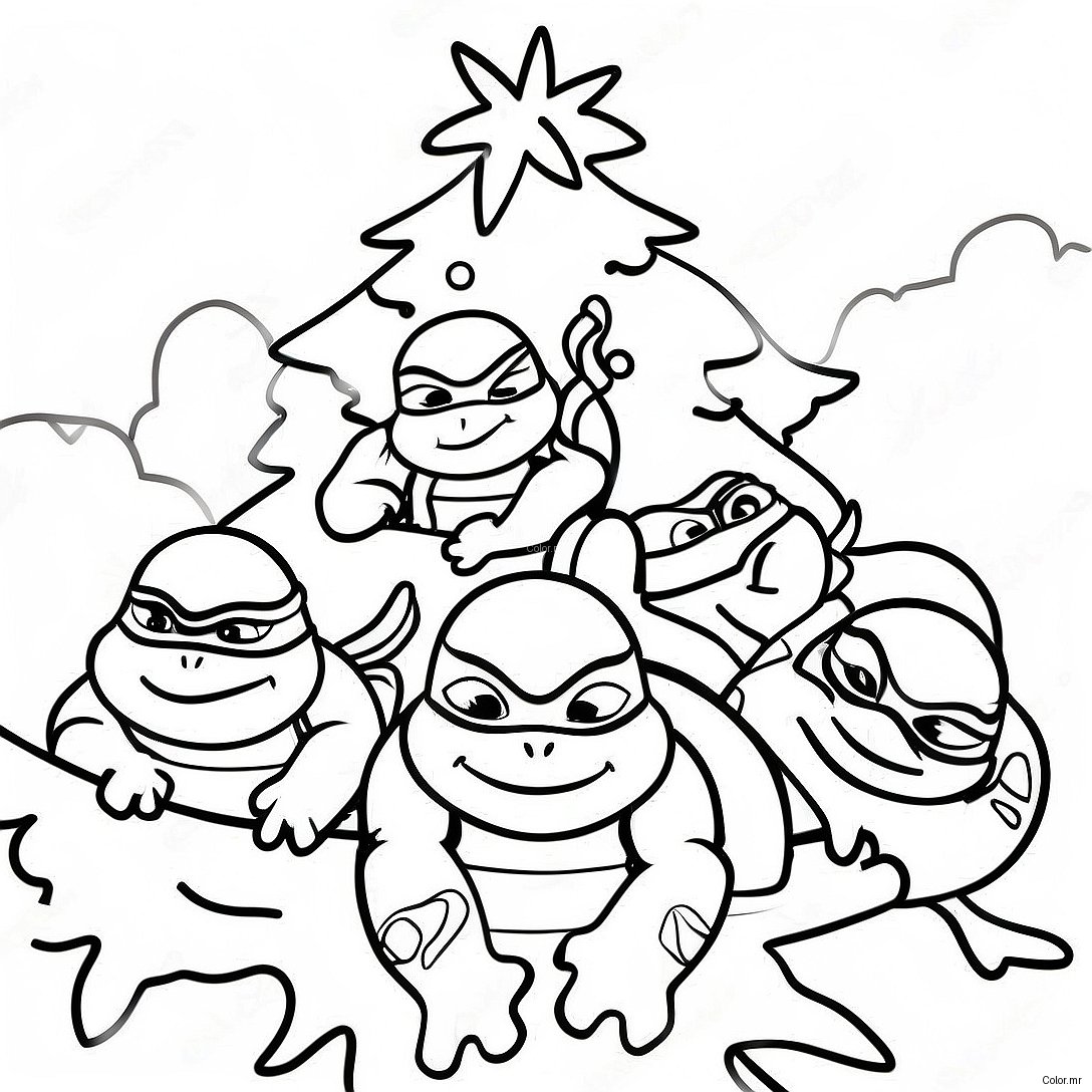 Festive Ninja Turtles Decorating A Tree Coloring Page 33622 17773