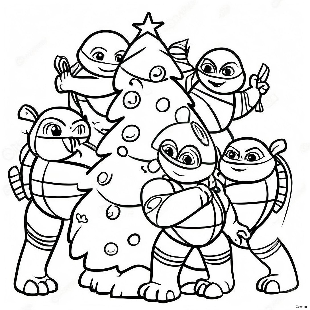 Festive Ninja Turtles Decorating A Tree Coloring Page 33622 17775