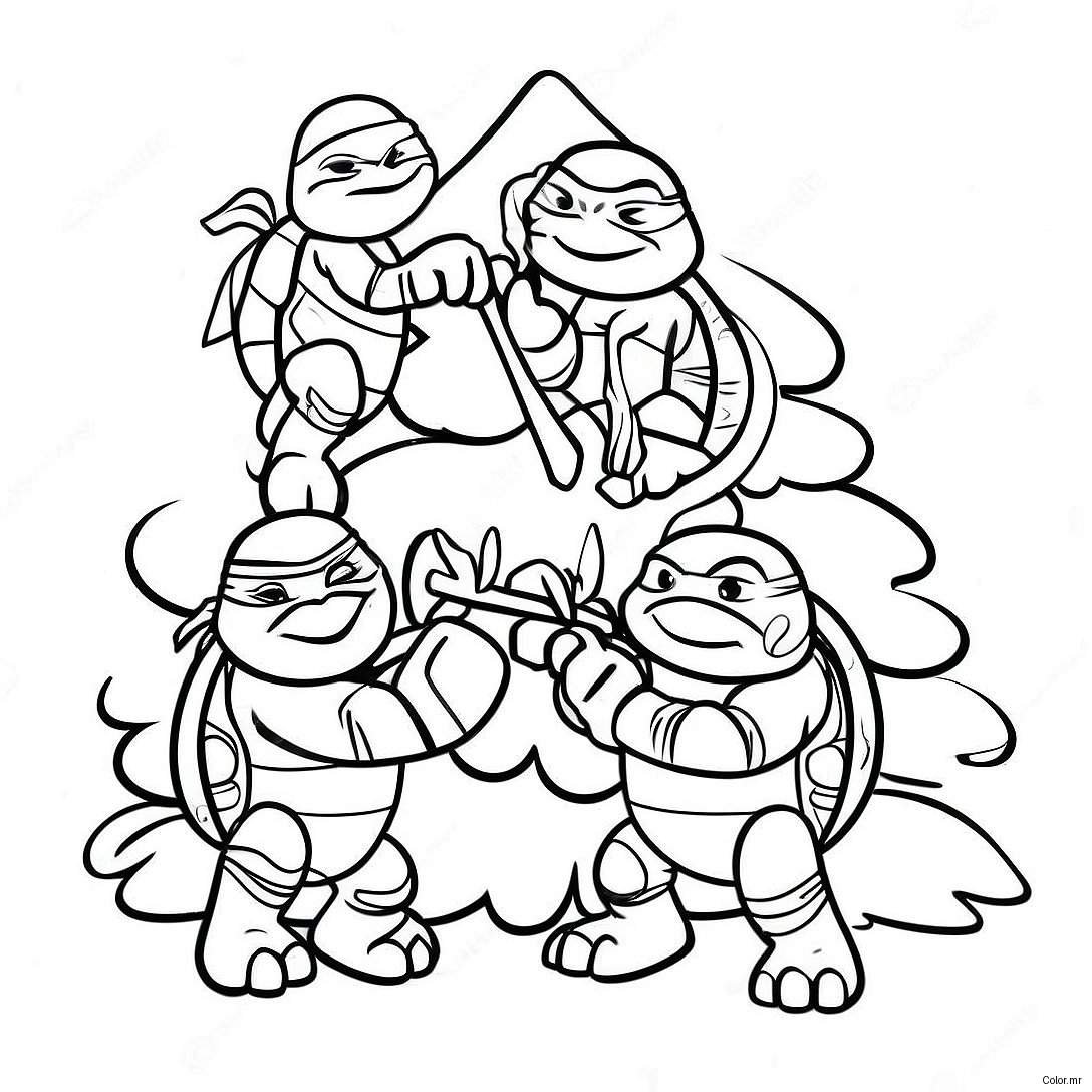 Festive Ninja Turtles Decorating A Tree Coloring Page 33622 17776