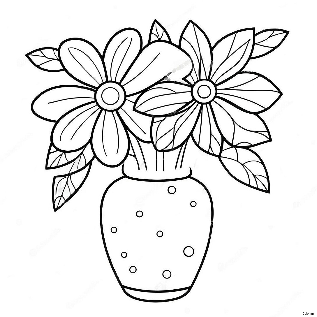 Flower Vase With Colorful Blooms Coloring Page 46403 38645