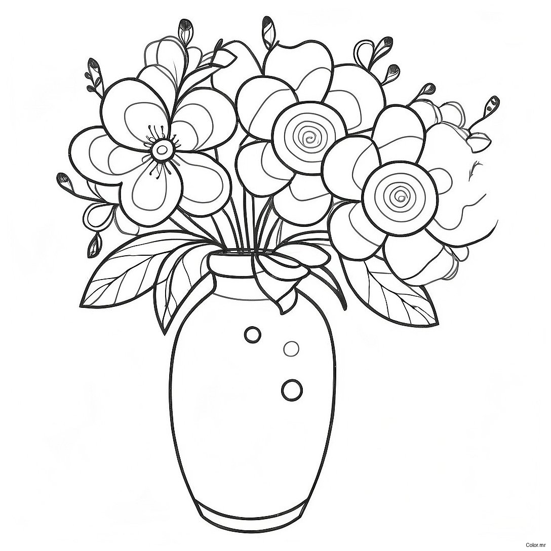 Flower Vase With Colorful Blooms Coloring Page 46403 38648