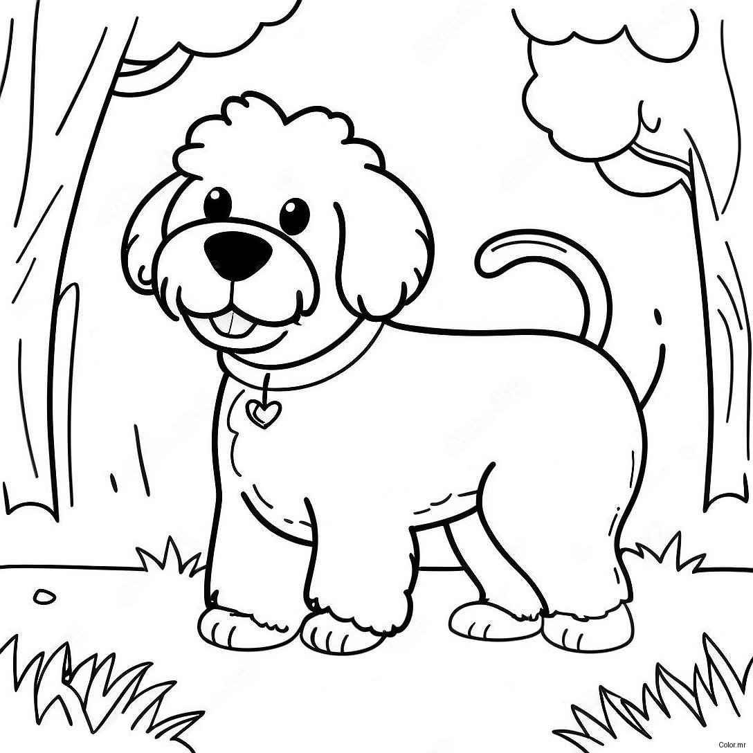 Fluffy Goldendoodle Playing In The Park Coloring Page 7935 6445