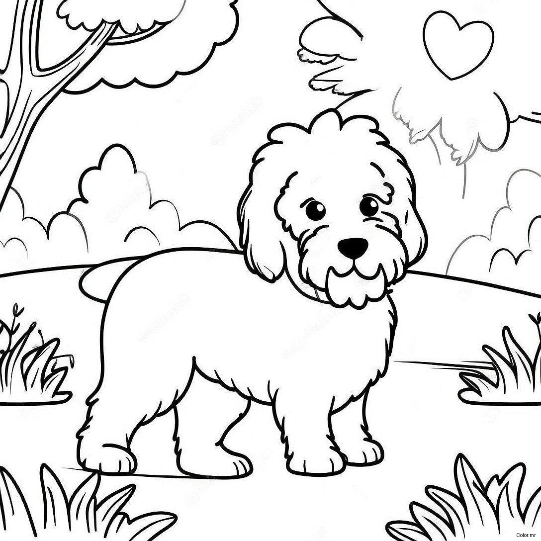 Fluffy Goldendoodle Playing In The Park Coloring Page 7935 6447