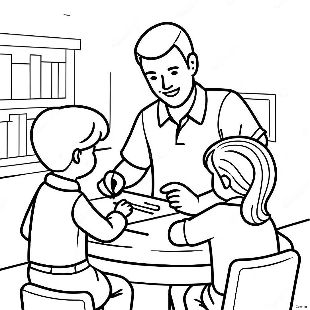 Friendly School Counselor Helping Kids Coloring Page 50135 41801