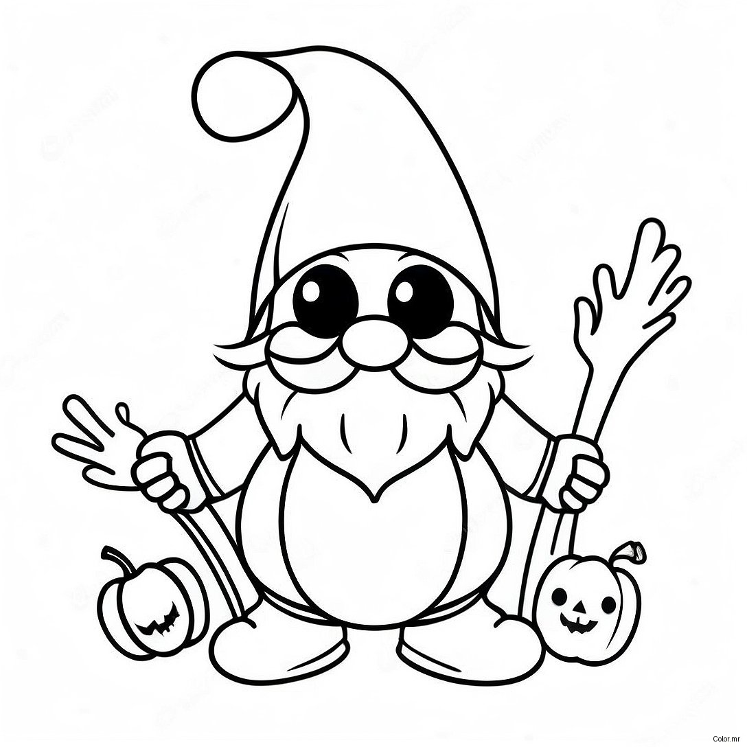 Funny Halloween Gnome With Pumpkin Coloring Page 14830 12257