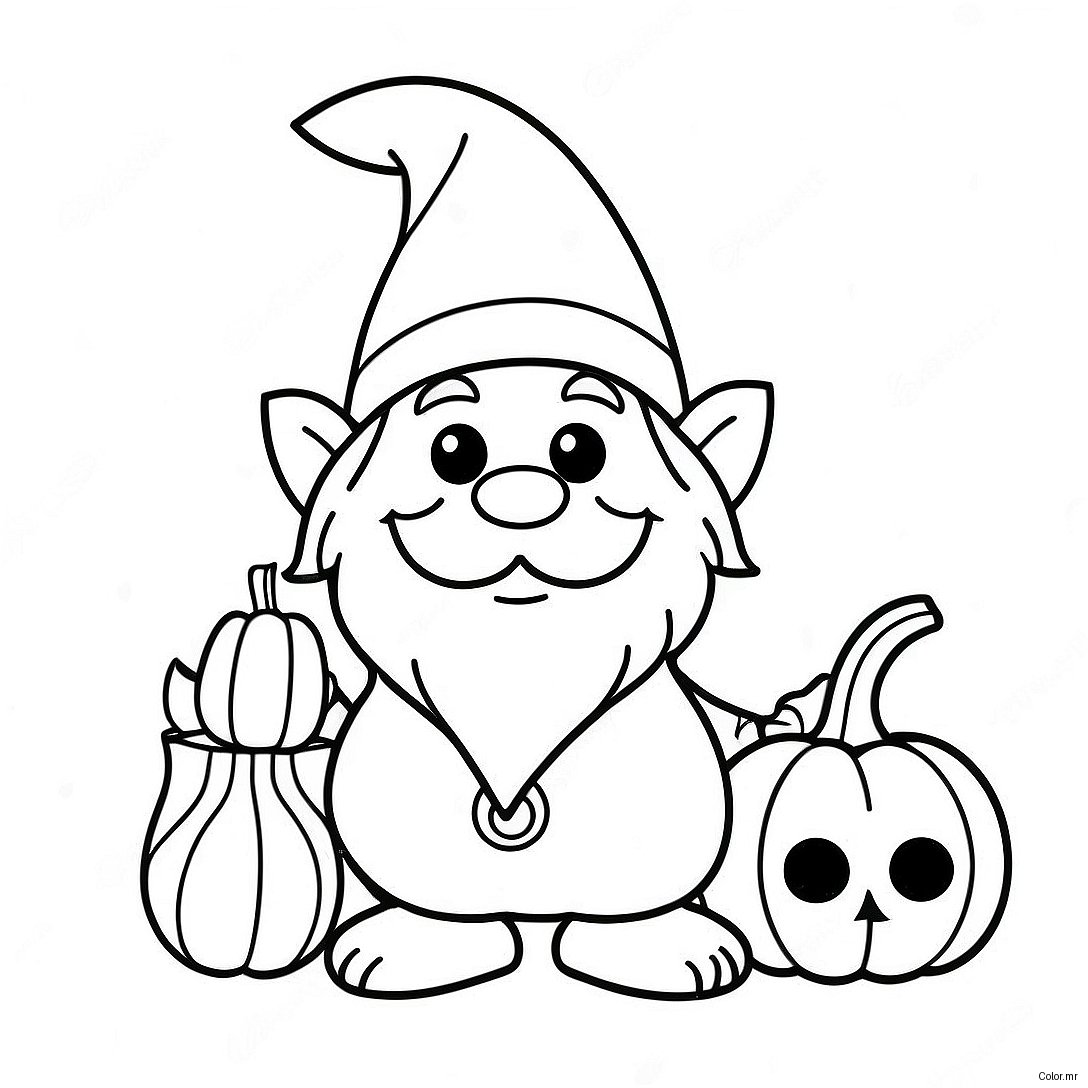 Funny Halloween Gnome With Pumpkin Coloring Page 14830 12258
