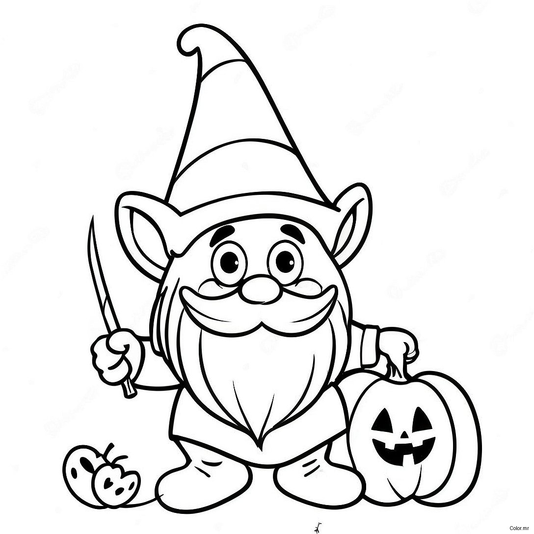 Funny Halloween Gnome With Pumpkin Coloring Page 14830 12259