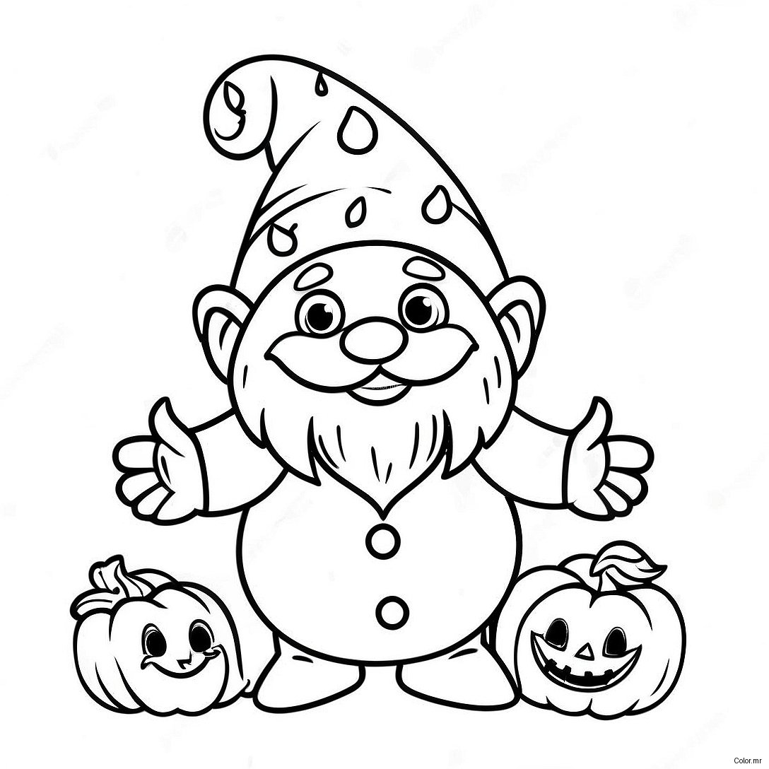 Funny Halloween Gnome With Pumpkin Coloring Page 14830 12260
