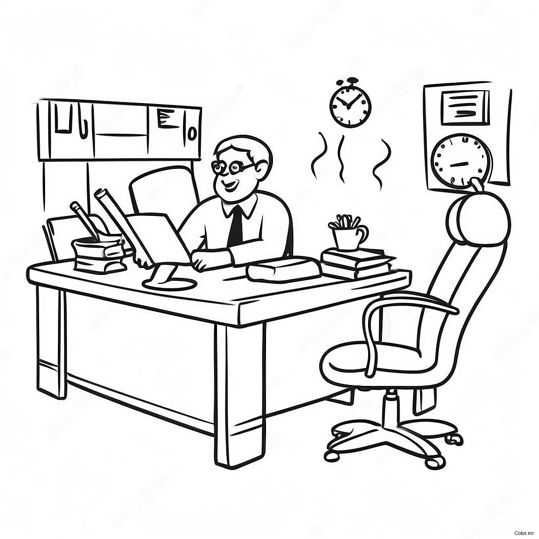 Funny Office Desk Scene Coloring Page 8436 6916