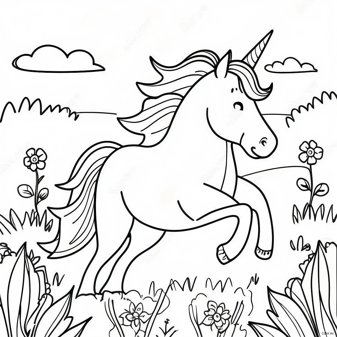 Galloping Horse In A Colorful Meadow Coloring Page 32430 16841