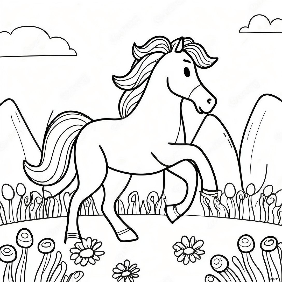 Galloping Horse In A Colorful Meadow Coloring Page 32430 16842