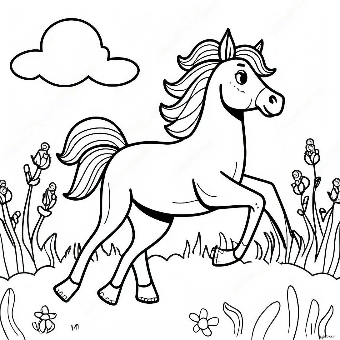 Galloping Horse In A Colorful Meadow Coloring Page 32430 16843