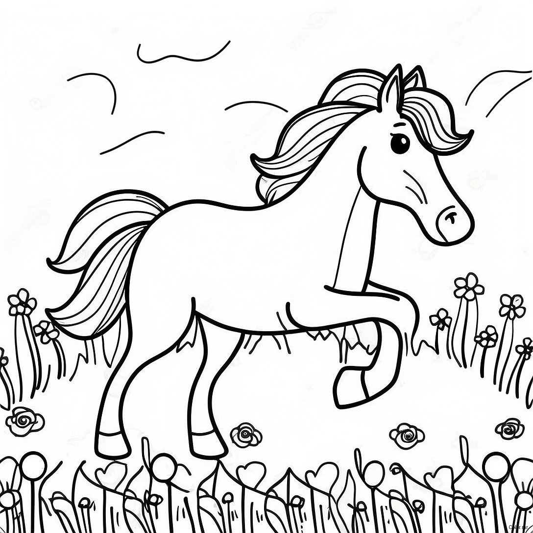 Galloping Horse In A Colorful Meadow Coloring Page 32430 16844