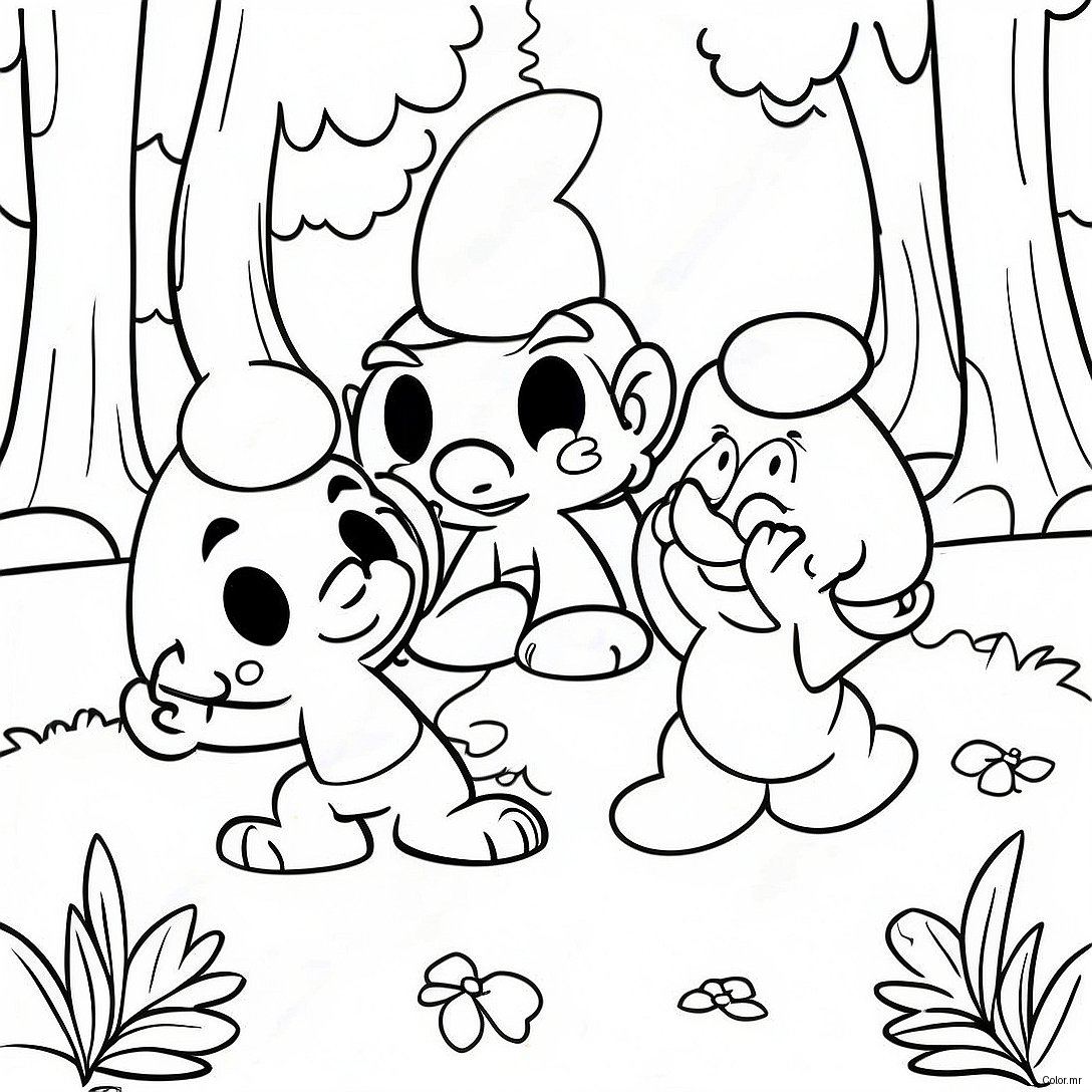 Happy Smurfs Playing In The Forest Coloring Page 5734 4590