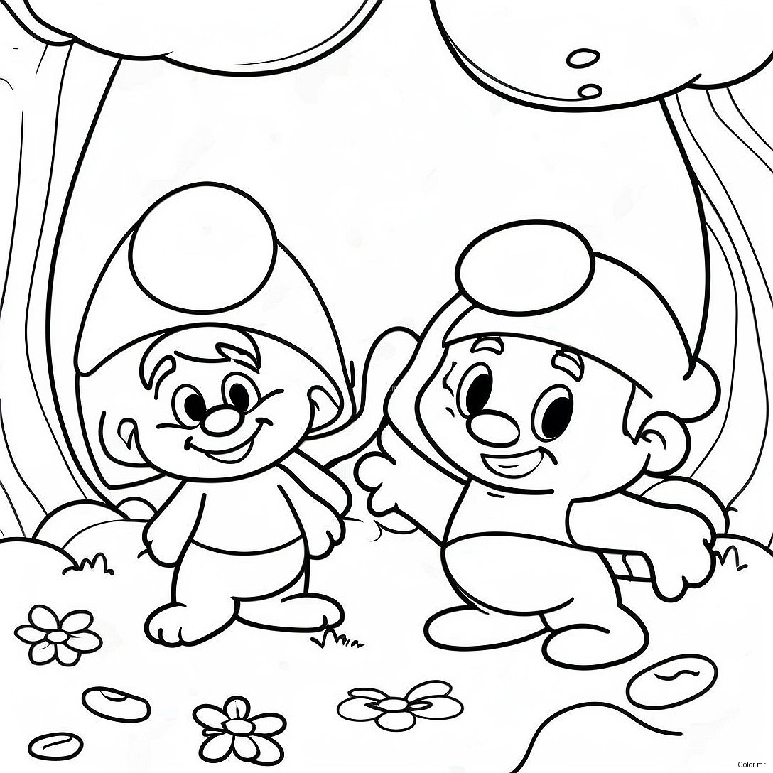 Happy Smurfs Playing In The Forest Coloring Page 5734 4592