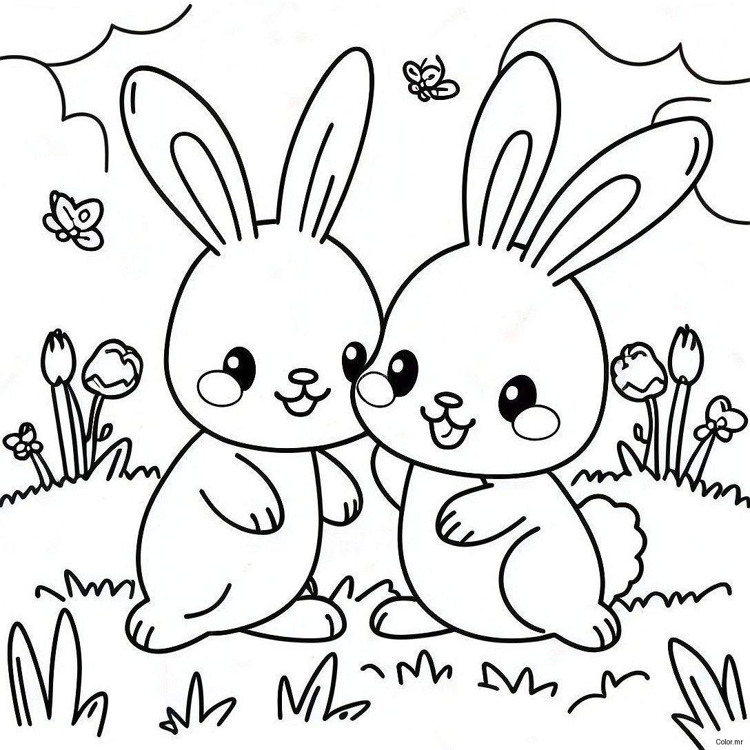 Happy Sunny Bunnies Playing In The Meadow Coloring Page 17736 14876