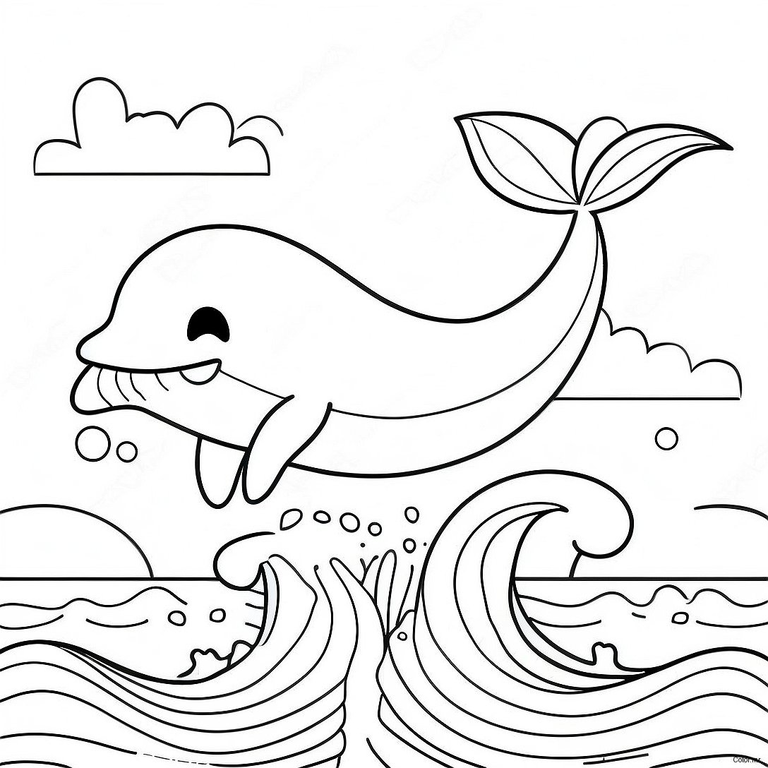 Happy Whale Splashing In The Ocean Coloring Page 28987 26206