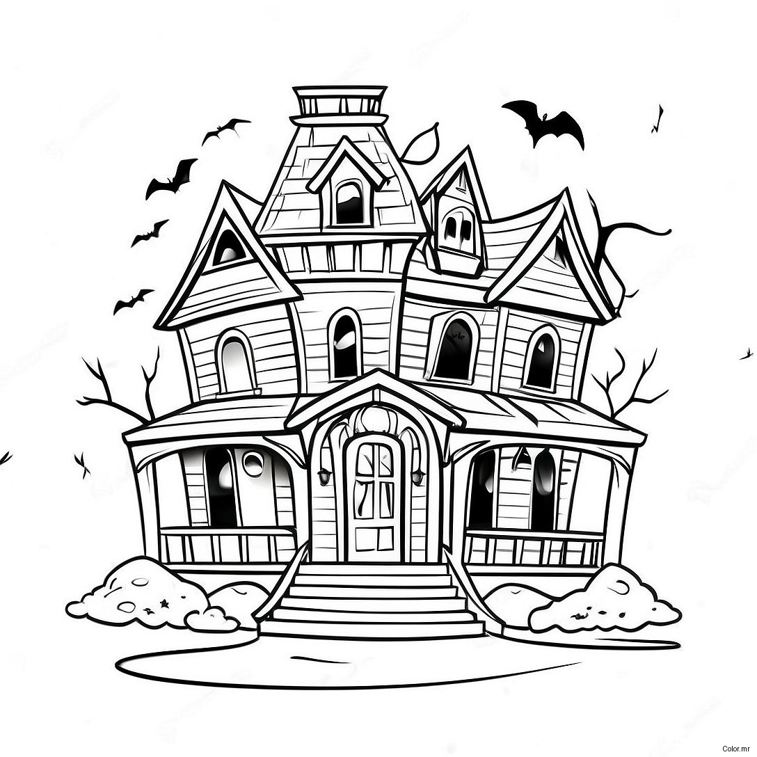 Haunted House Spooky Halloween Coloring Page 19828 18509