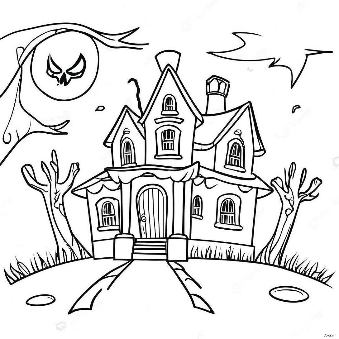 Haunted House Spooky Halloween Coloring Page 19828 18512