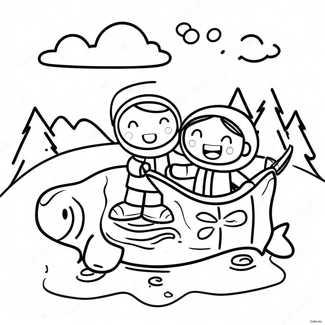 Ice Fishing Scene With Happy Kids Coloring Page 52616 43761