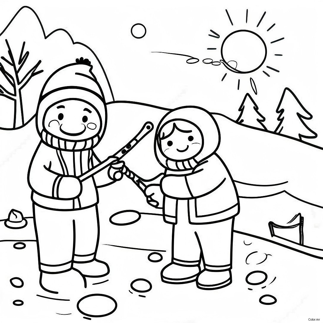 Ice Fishing Scene With Happy Kids Coloring Page 52616 43762