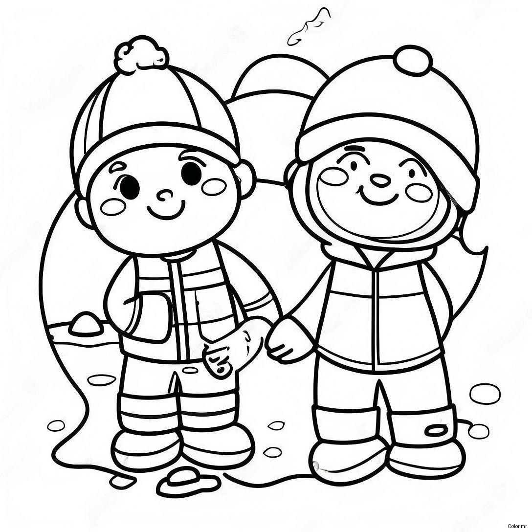 Ice Fishing Scene With Happy Kids Coloring Page 52616 43763