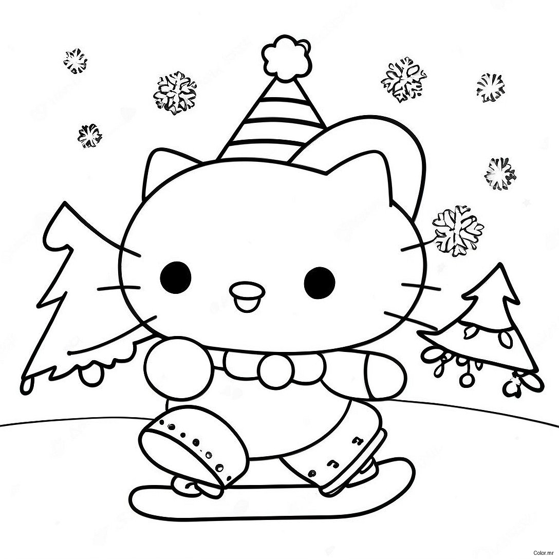 Ice Skating Hello Kitty Christmas Coloring Page 54290 45208