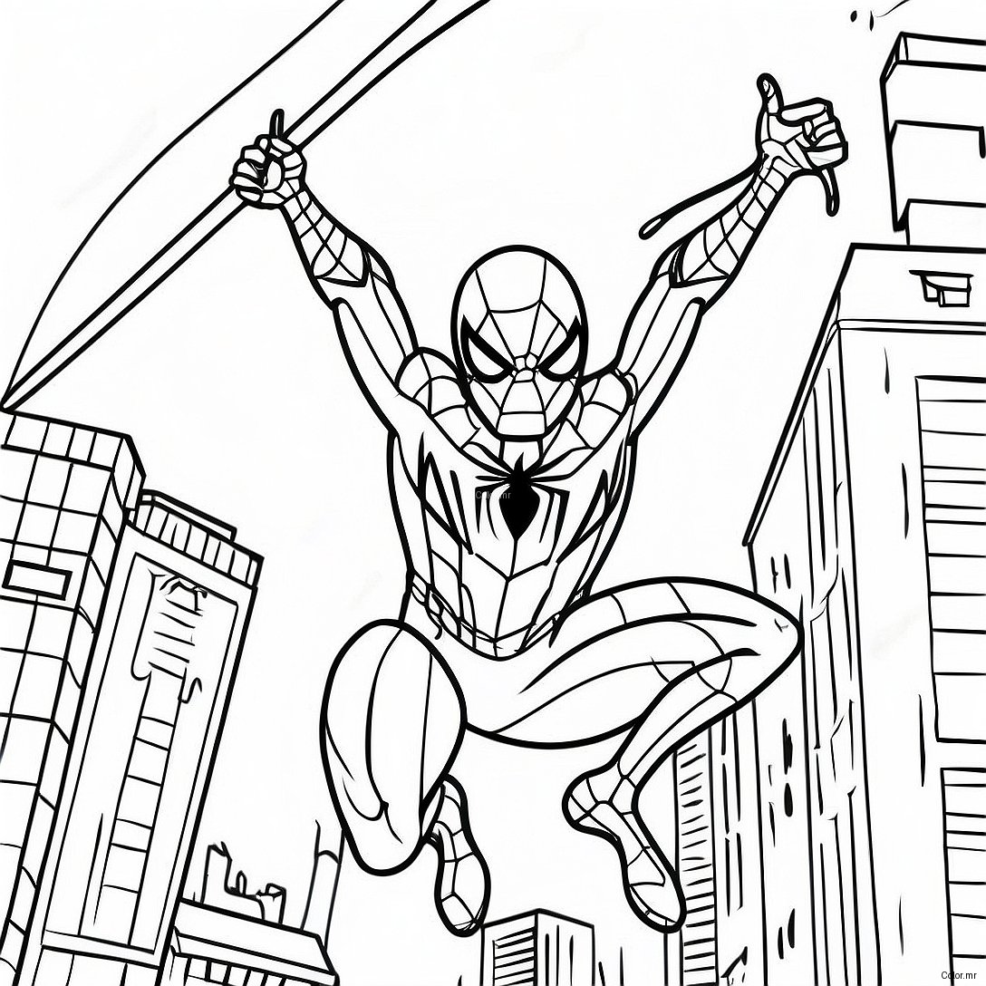 Iron Spider Swinging Through City Coloring Page 29207 26382