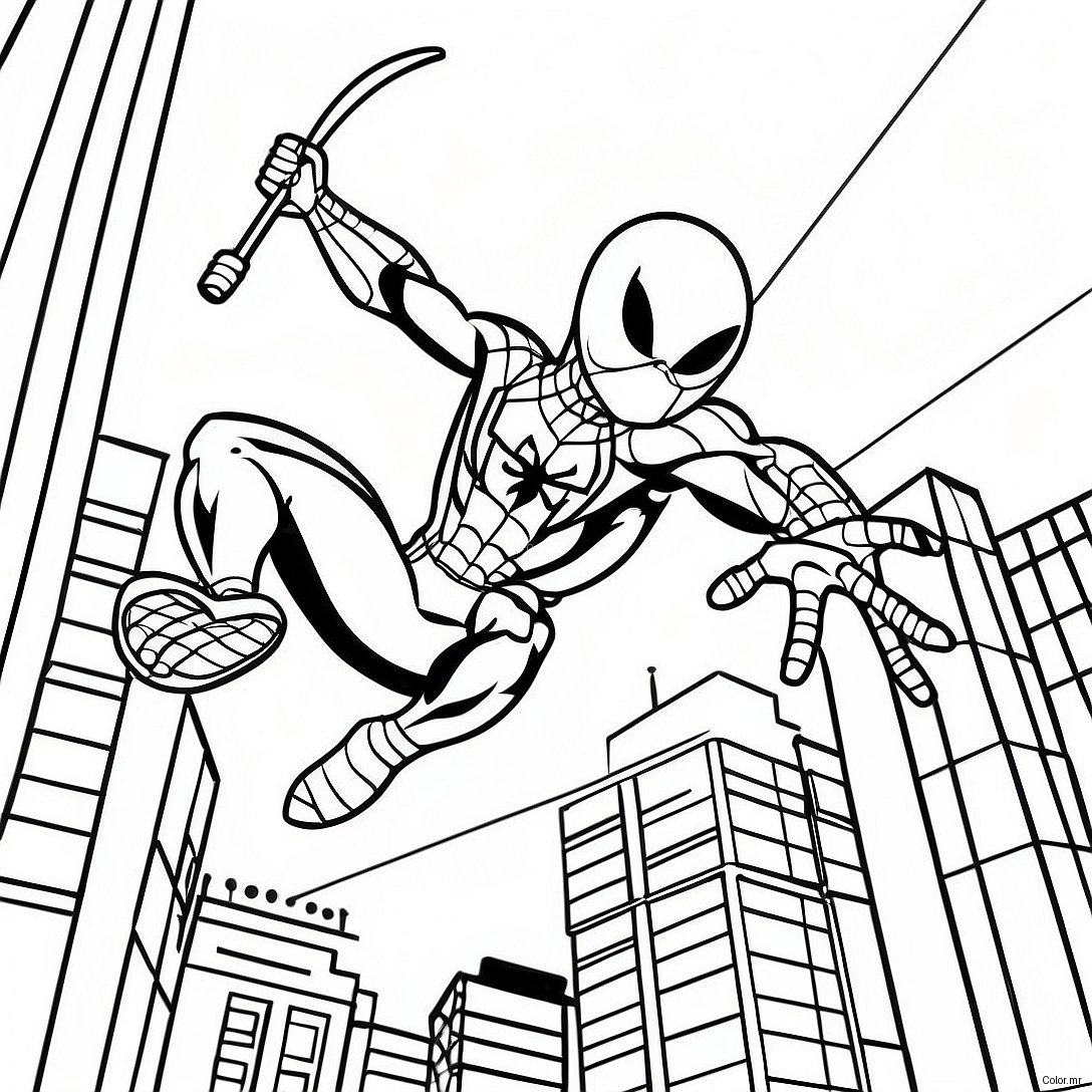 Iron Spider Swinging Through City Coloring Page 29207 26384