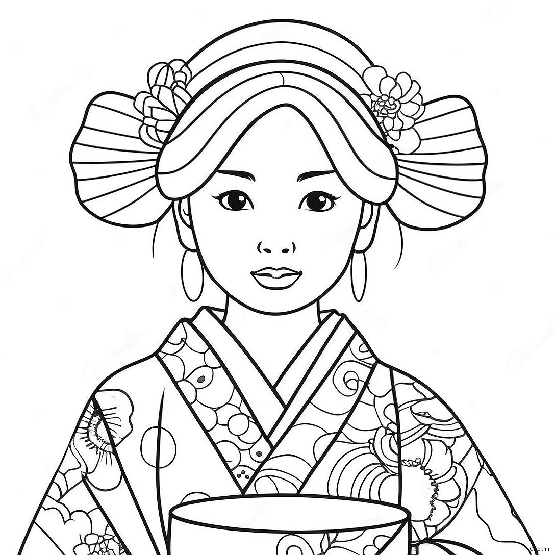Japanese Girl In Traditional Kimono Coloring Page 49024 40719