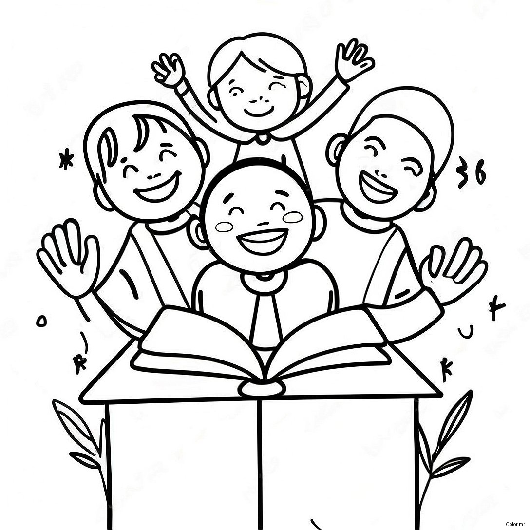 Joyful Sunday School Kids Coloring Page 54862 45654