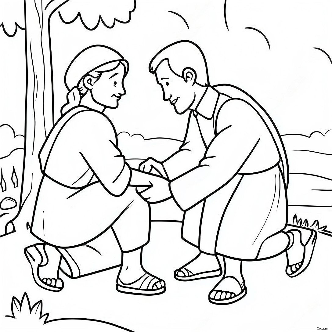 Kindhearted Good Samaritan Helping A Stranger Coloring Page 74336 61345