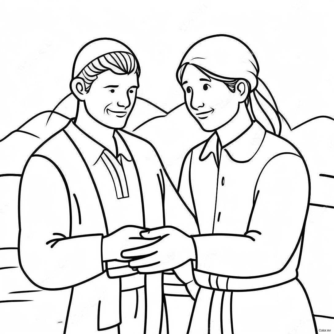 Kindhearted Good Samaritan Helping A Stranger Coloring Page 74336 61347