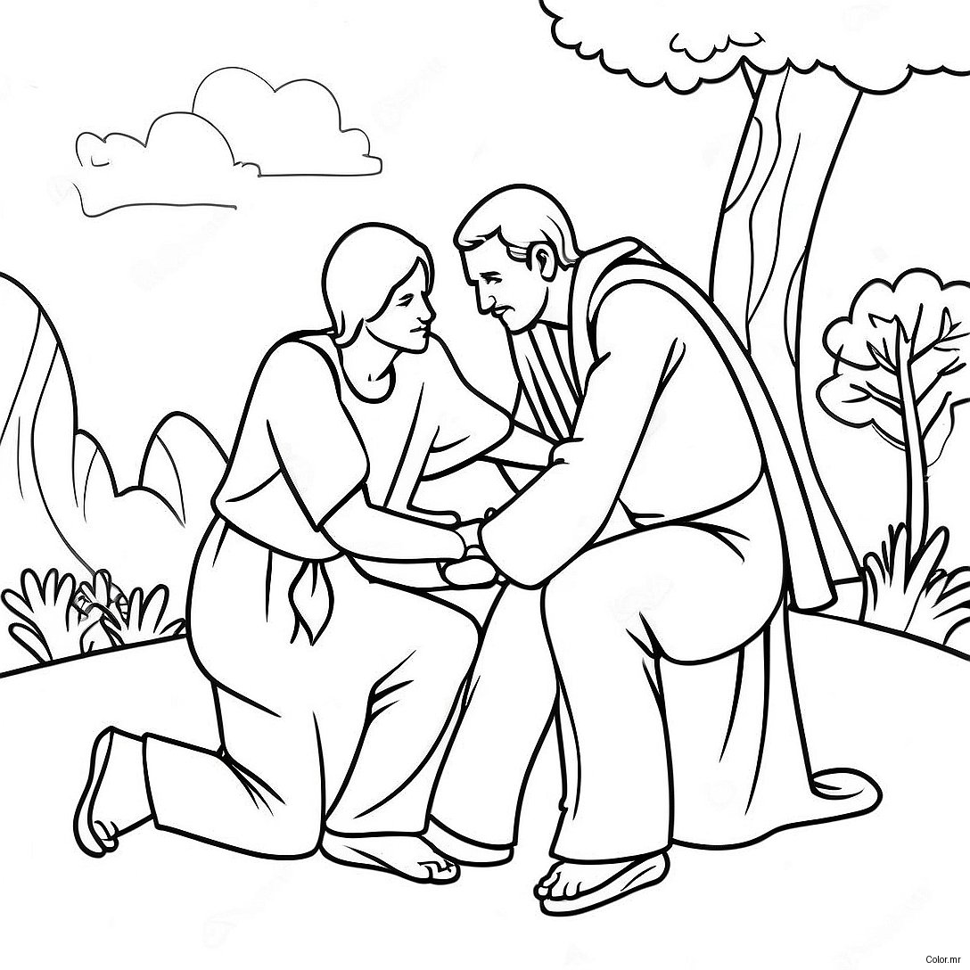 Kindhearted Good Samaritan Helping A Stranger Coloring Page 74336 61348