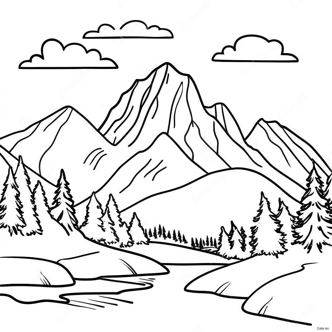 Landscape Grayscale Mountain Scene Coloring Page 59956 49753