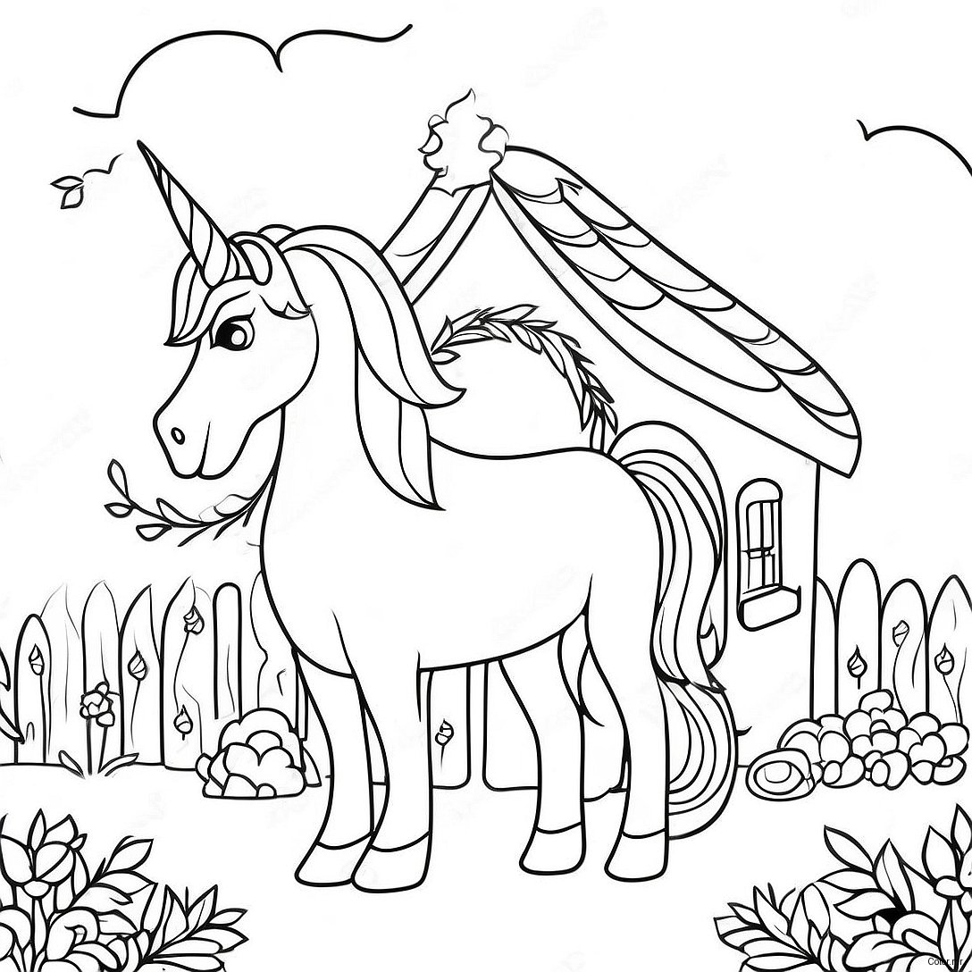 Magical Unicorn Cottage Coloring Page 63110 52252